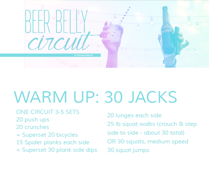 beer belly workout, circuit workout, full body, no weights workout, workout, circuit training, tighten workout